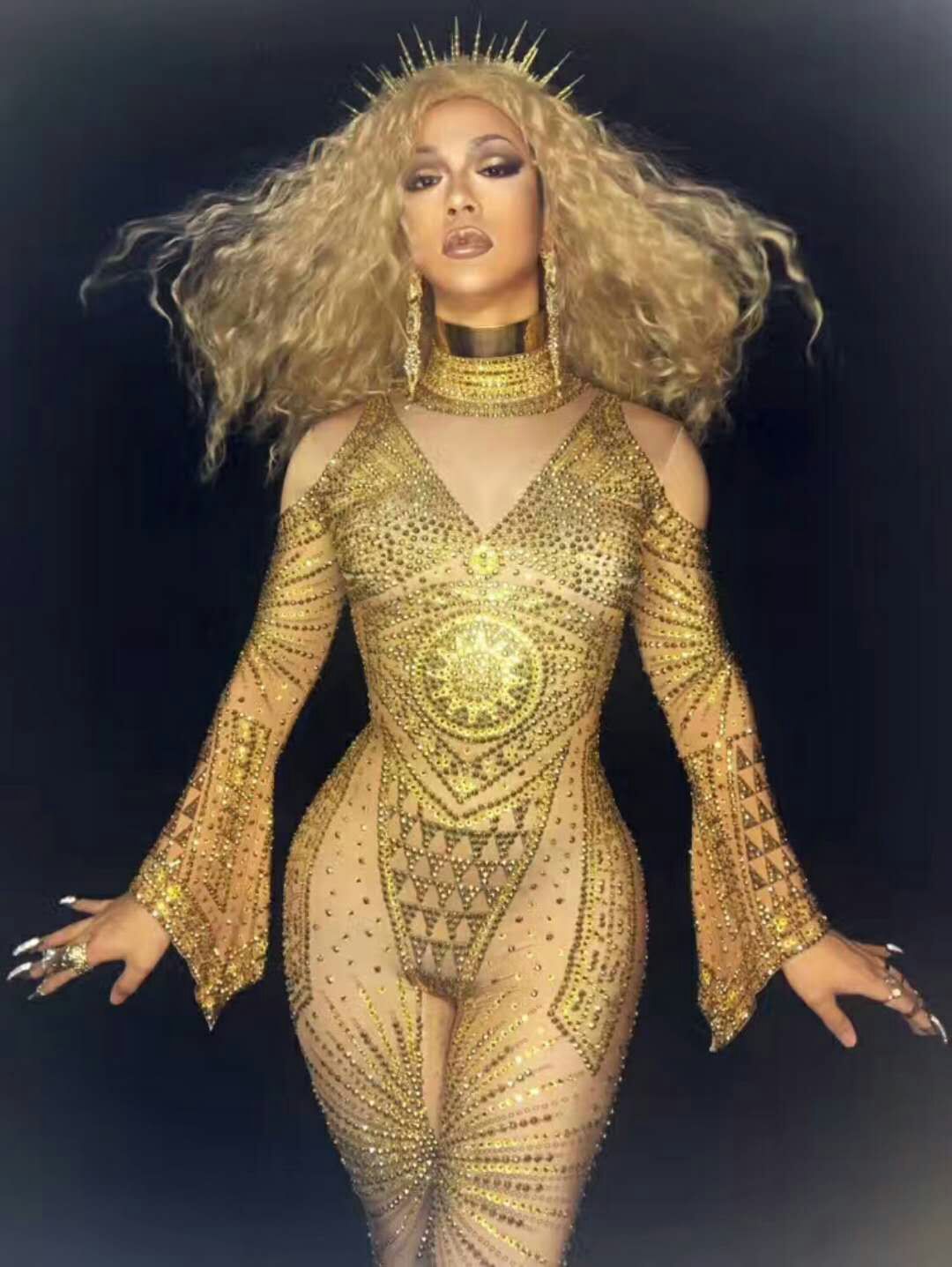 Ds Dj Dress Fashion Gold Rhinestones Nude Jumpsuit Sexy Nice Bodysuis Full Crystals Stage Wear Costume Prom Birthday Celebrate Outfit
Ds Dj Dress Fashion Gold Rhinestones Nude Jumpsuit Sexy Nice Bodysuis Full Crystals Stage Wear Costume Prom Birthday Celebrate Outfit