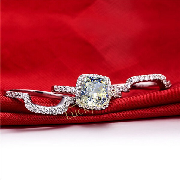 choucong Cushion cut 8mm Stone Diamond 10KT White Gold Filled 3-in-1 Engagement Wedding Ring Set Size 5-11 Gift