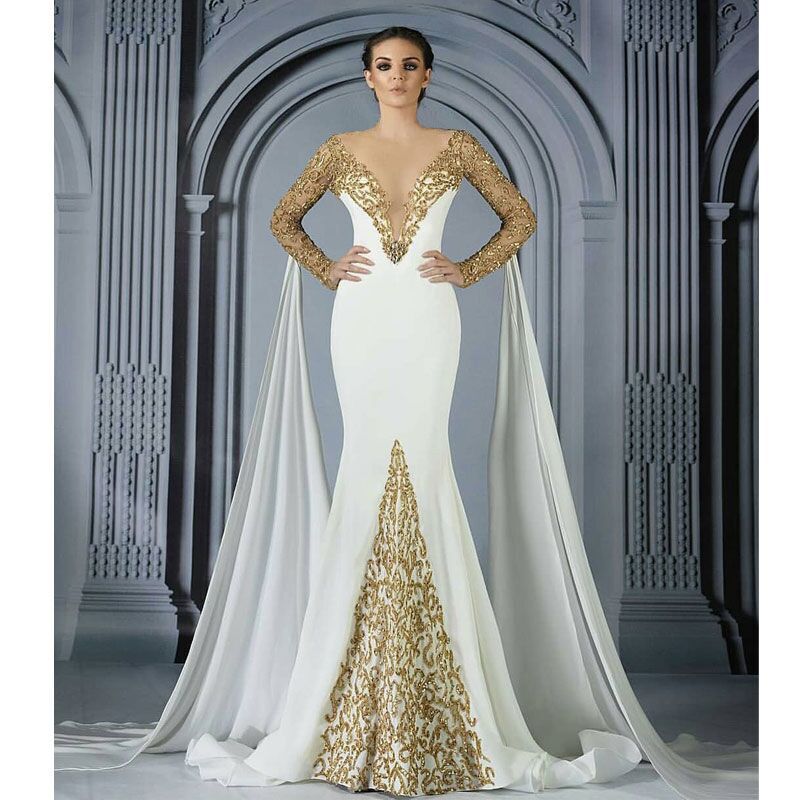 Arabic Gold Beaded Mermaid Dresses Evening Wear Deep V Neck Sequined Prom Gowns Vestidos De Fiesta Sweep Train Long Sleeves Formal Dress, Light yellow
Arabic Gold Beaded Mermaid Dresses Evening Wear Deep V Neck Sequined Prom Gowns Vestidos De Fiesta Sweep Train Long Sleeves Formal Dress, Light yellow