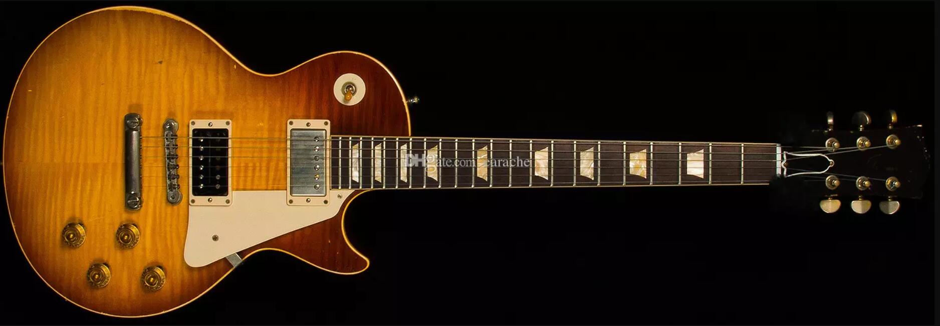 Heavy Relic Vintage Sunburst Flame Maple Top Jimmy Page Electric Guitar, One Piece Mahogany Neck & Body, ABR-1 Bridge, Gold Grover Tuners
Heavy Relic Vintage Sunburst Flame Maple Top Jimmy Page Electric Guitar, One Piece Mahogany Neck & Body, ABR-1 Bridge, Gold Grover Tuners