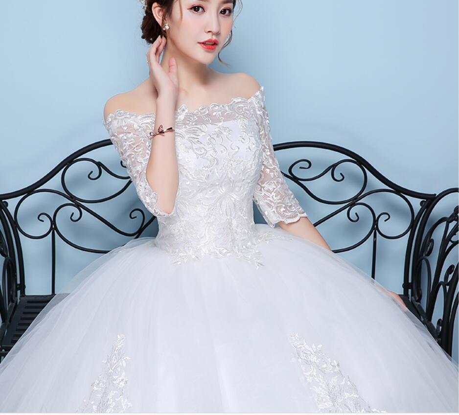 Princess Haft Lace Sleeve Wedding Dresses 2018 Elegant One Neck Ball Gown Bridal Dress Wedding Gown Vestidos de Novia