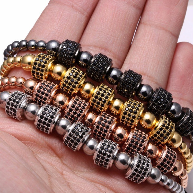 Zirconia Stoppers Bracelets 4mm beads color & 8mm Micro inlay zircon Braided Macrame For Men Women
