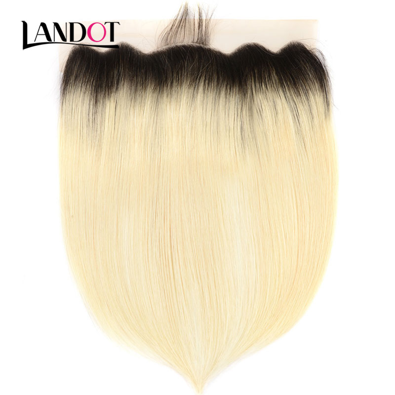 Ombre 1b/613# Bleach Blonde Brazilian Virgin Human Hair Lace Frontal Closure 13x4 Size Peruvian Malaysian Indian Body Wave Straight Closures