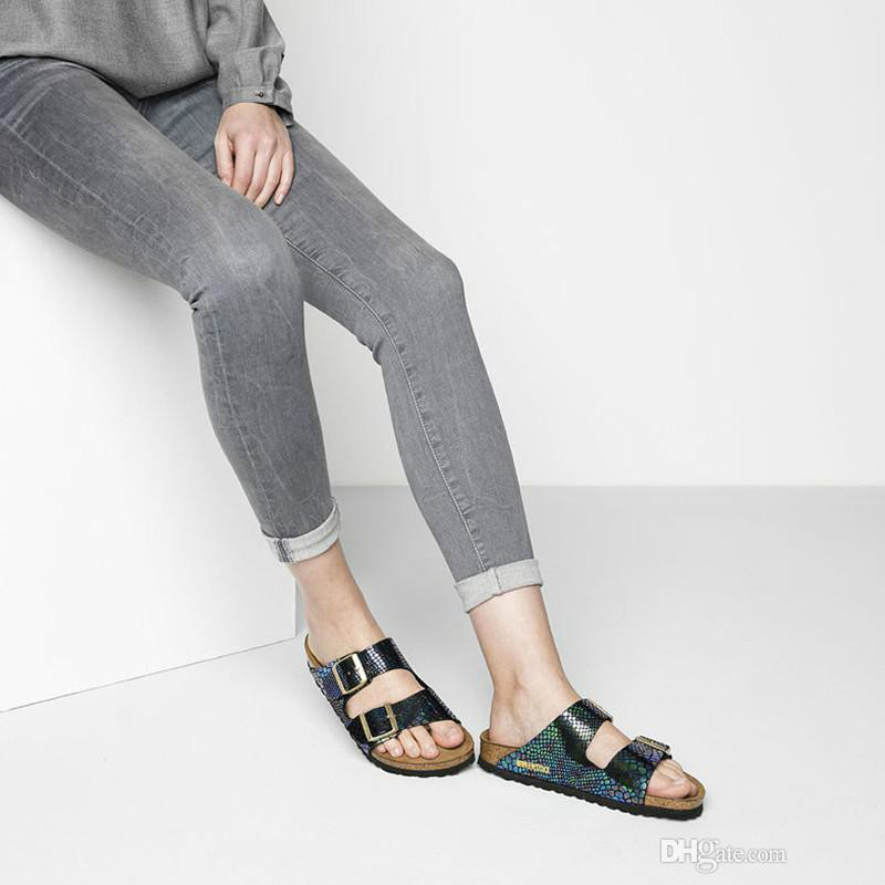 Brand Arizona Flat Sandals Women Casual Shoes Male Buckle Summer Beach Top Quality Genuine Leather Slippers With Orignal Box