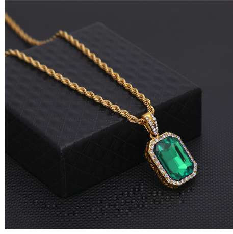 Hip Hop Vintage Golden Bling Iced Out Stainless Steel Chain Mini Stone Pendants Necklaces For Men Women Charm Crystal Jewelry