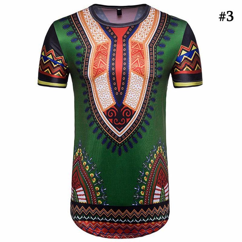Men's African Traditiod Dashiki T-shirt Boho Hippie Kaftan Festive Tribal O-neck Ethnic Top Short Sleeve Irregular Men T-shirt