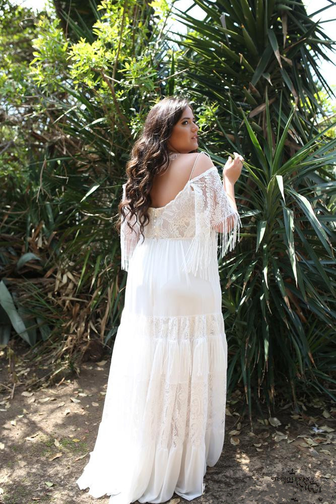 bohemian plus size wedding dresses spaghetti off shoulder lace appliqued boho long bridal gowns a line vestido de novia