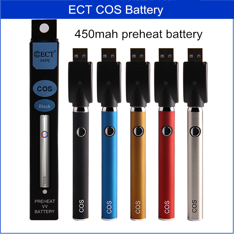 ECT COS preheat battery 450mah 510 thread battery vape pen variable voltage 3.3-3.7-4.0v for thick oil vaporizer Cartridge e cigarette
ECT COS preheat battery 450mah 510 thread battery vape pen variable voltage 3.3-3.7-4.0v for thick oil vaporizer Cartridge e cigarette