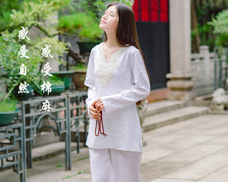 High quality Women meditation Sport Clothing cotton Hemp Yoga suits women's Large size special fitness clothes autumn Taichi Kungfu Uniform