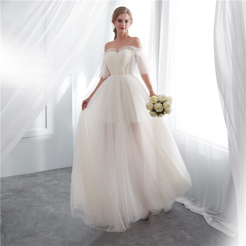 Cheap Real Image 2019 Elegant Off The Shoulder Wedding Dresses Polka Dot Tulle Lace A Line Boho Beach Garden Bridal Gown In Stock, White
Cheap Real Image 2019 Elegant Off The Shoulder Wedding Dresses Polka Dot Tulle Lace A Line Boho Beach Garden Bridal Gown In Stock, White