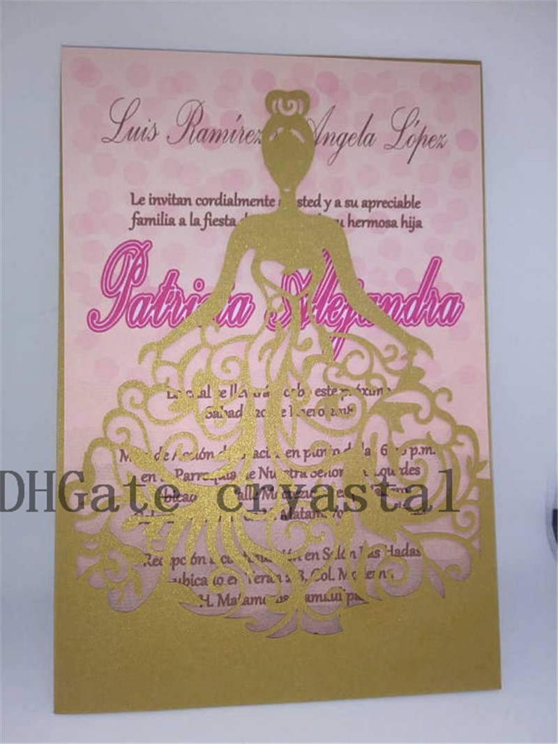 Shimmer Laser Cut Quinceanera Invitations. Gold Laser Cut Dress Quinceanera Invitation Elegant Quince Sweet Sixteen Shimmer gold от DHgate WW