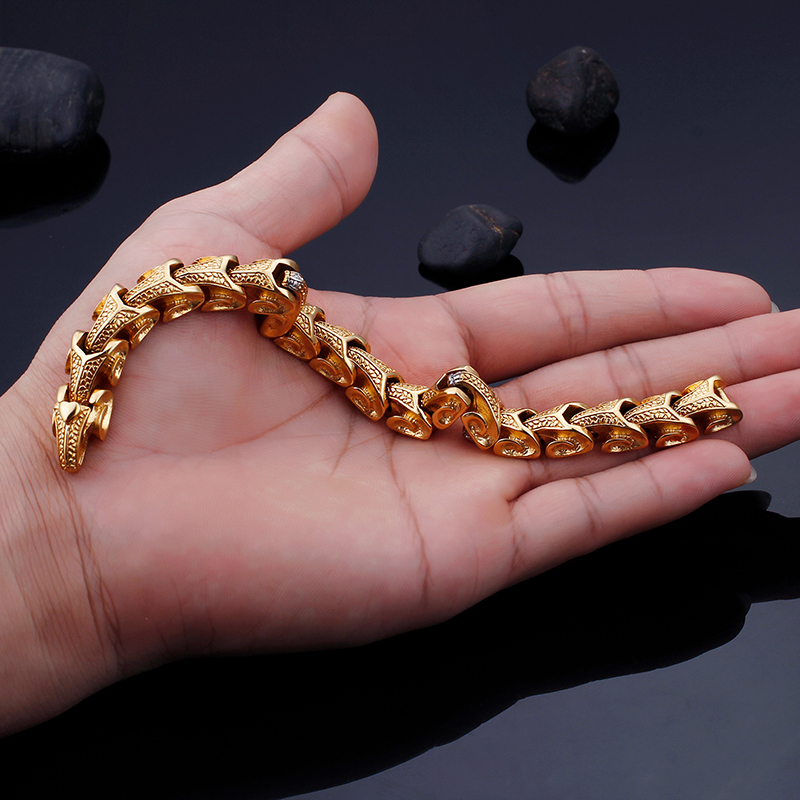 Snake Pattern Stainless Steel Bracelet Fashion Colorful Men's Ancient Silver Thick Heavy Hip Hop Rock Bangle Jewelry