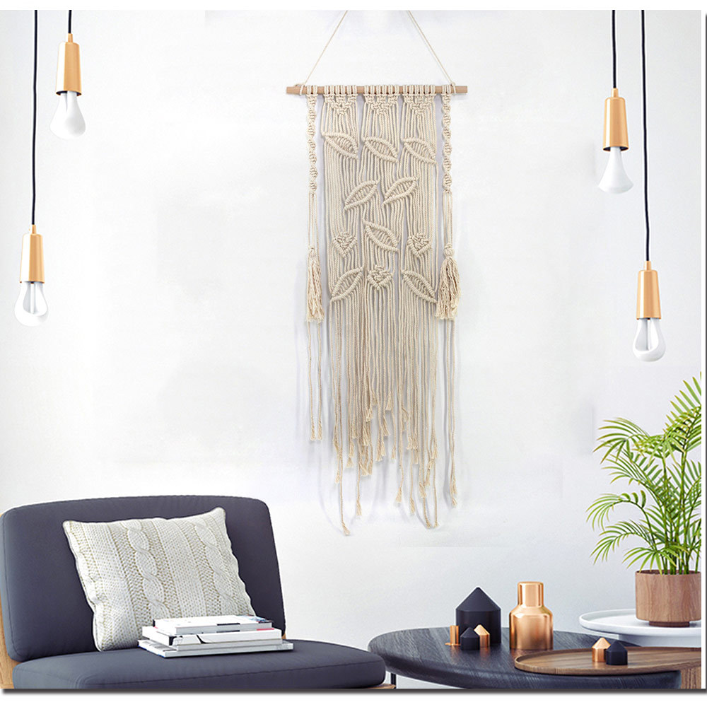New Hand Knotted Macrame Wall Art Handmade Cotton Wall Hanging Tapestry with Lace Fabrics Bohemian Wedding Decoration