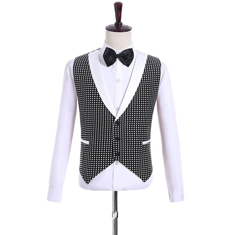 Black white point Groom Tuxedos One Button Side Vent Groomsmen Blazer High Quality Men Business Prom Suit(Jacket+Pants+Tie+Vest) 420
