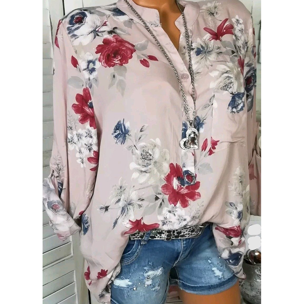 5XL Plus Size Tops Flower Printed V Neck Long Sleeve Womens Tops And Blouses Summer Autumn Pockets Buttons Shirt Blusa Ladies D18103104 - view 4