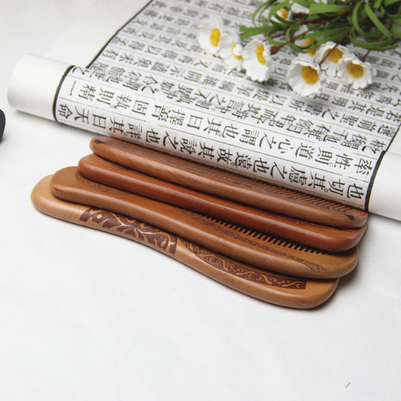 Natural Peach Wood Comb Popular Natural Health Care Hair Comb Hairbrush With Handle Massager fast shipping F1203