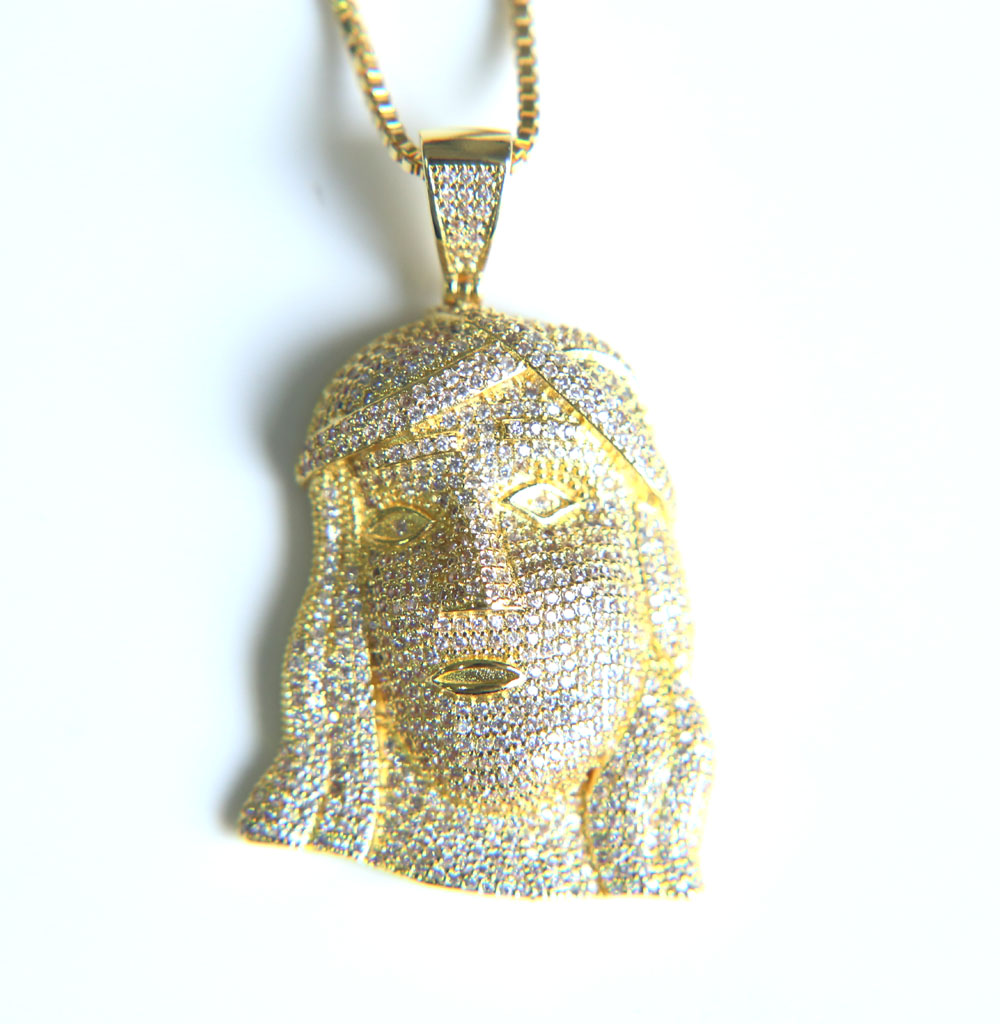 new latest design boy men jewelry iced out bling cz paved 3d shaped jesus piece pendant gold men necklace