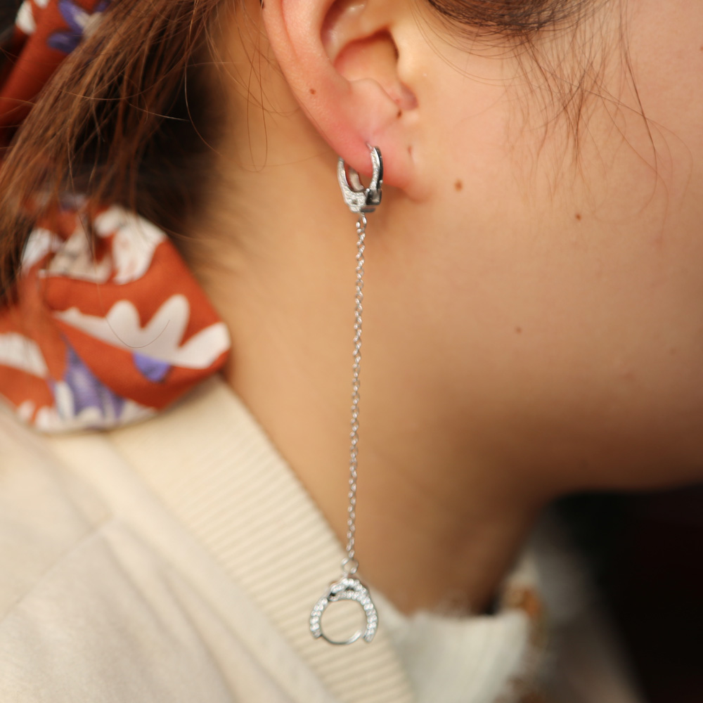 100 925 sterling silver handcuff earring 1 piece unique design long chain clip on hoop european women multi piercing earring