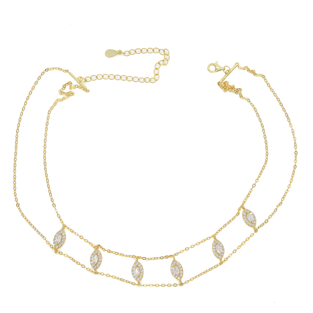 wedding engagment diamond choker necklace double chain chocker 925 sterling silver marquise cz gorgeous luxury jewelry