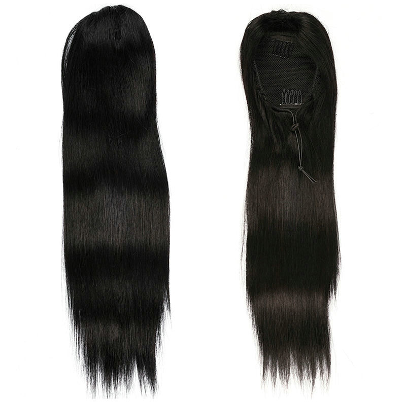 100% Human Hair 8A Straight Human Hair Drawstring Ponytail Extensions Remy Hair Virgin Peruvian Ponytails Hairstyle 100g-160g color 1b