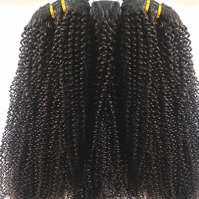 Brazilian Human Virgin Remy Natural Black Hair Kinky Coarse Clip In Hair Weft Soft Double Drawn Hair Extensions Unprocessed Color