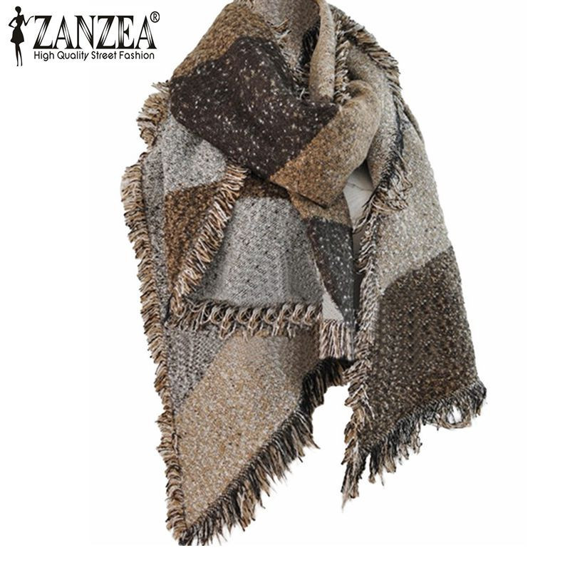 Zanzea 2018 Winter Zanzea Fashion Women Blanket Scarf Female Cashmere Pashmina Wool Scarf Shawl Warm Thick Scarves Cape Wraps S18101904