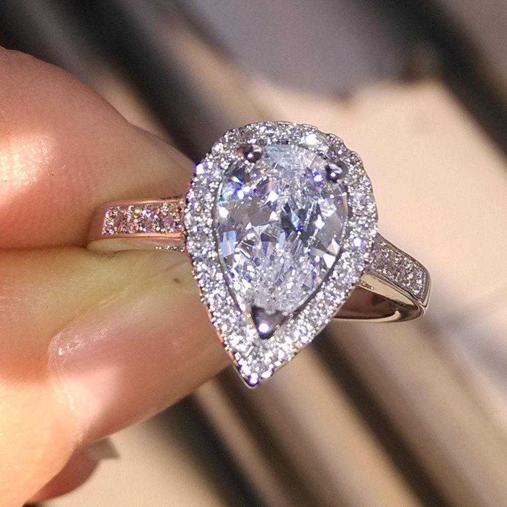 Whole Professional New Arrivals Luxury Jewelry 925 Sterling Silver Pear Cut White Topaz CZ Diamond Wedding Heart Band Ring For