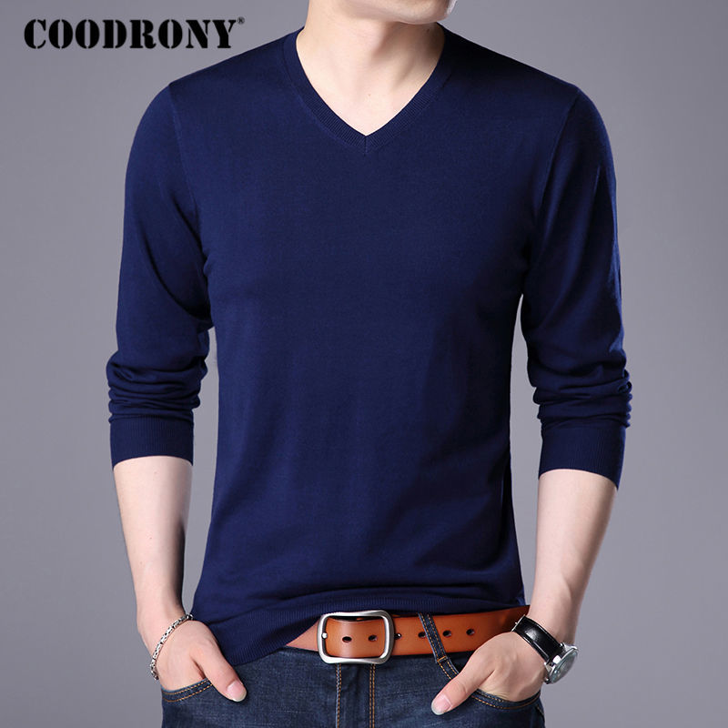 COODRONY Sweater Men 2018 Autumn Winter Plus Size Knitwear Multicolor V-Neck Pull Homme Cashmere Pullover Men Wool Sweaters 7186 S917