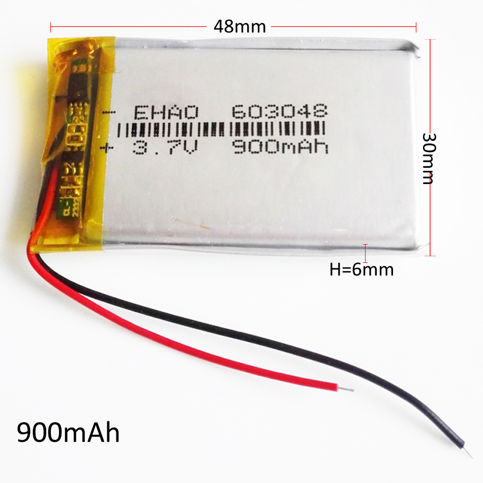 Model 603048 3.7V 900mAh Lithium Polymer Li-Po Rechargeable Battery For Mp3 MP4 DVD PAD mobile phone GPS power bank Camera E-books recoder
Model 603048 3.7V 900mAh Lithium Polymer Li-Po Rechargeable Battery For Mp3 MP4 DVD PAD mobile phone GPS power bank Camera E-books recoder