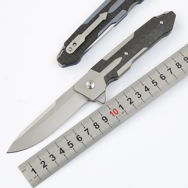 High End Flipper Knife S35VN Stone Wash Blade Carbon Fiber + TC4 Titanium Alloy Handle EDC Pocket Folding Knives Nylon Case