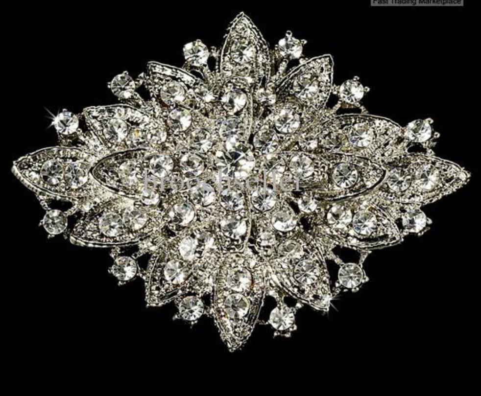 Vintage Look Antique Gold Plated Topaz Rhinestone Crystal Diamante Flower Bridal Brooch Pin Party Prom Gifts
