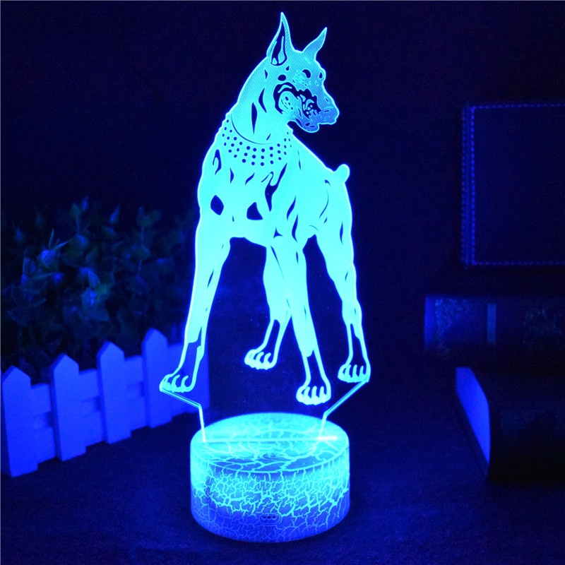 Hot Sale Cartoon LED 3D Doberman Pinscher Night Light RGB 7 Colors Mood 3D Table Lamp for Home Decor Sensor Light