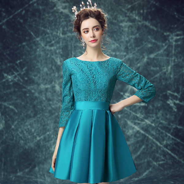 Hunter Bridesmaid Dresses Knee Length Satin with Lace Three Quarter Sleeves Zipper Back Short Bridesmaid Dress Wedding Party Dress Cheap
Hunter Bridesmaid Dresses Knee Length Satin with Lace Three Quarter Sleeves Zipper Back Short Bridesmaid Dress Wedding Party Dress Cheap