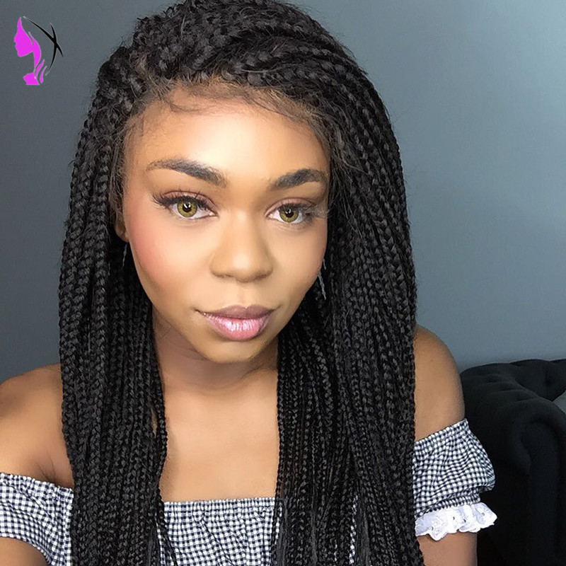 Long Braided Lace Front Wigs for black women Natural Synthetic Braiding Hair Wig with baby hair African American Hairstyle