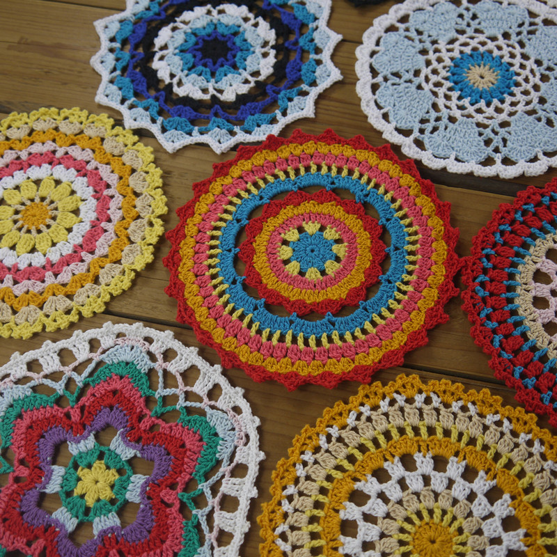 12 Beautiful Vintage Crochet Doilies, Hand Dyed Craft Doilies, 15-16cm, Crochet Mandalas in Pretty Spring Colors