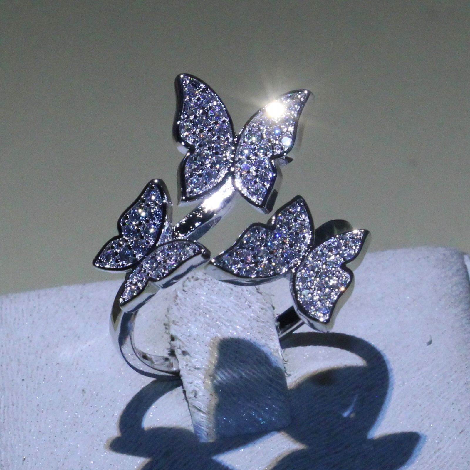 Open Ring for Women Luxury Jewelry 925 Sterling Silver White Clear 5A Adjustable Ring CZ Diamond Party Wedding Band Butterfly Rings Gift