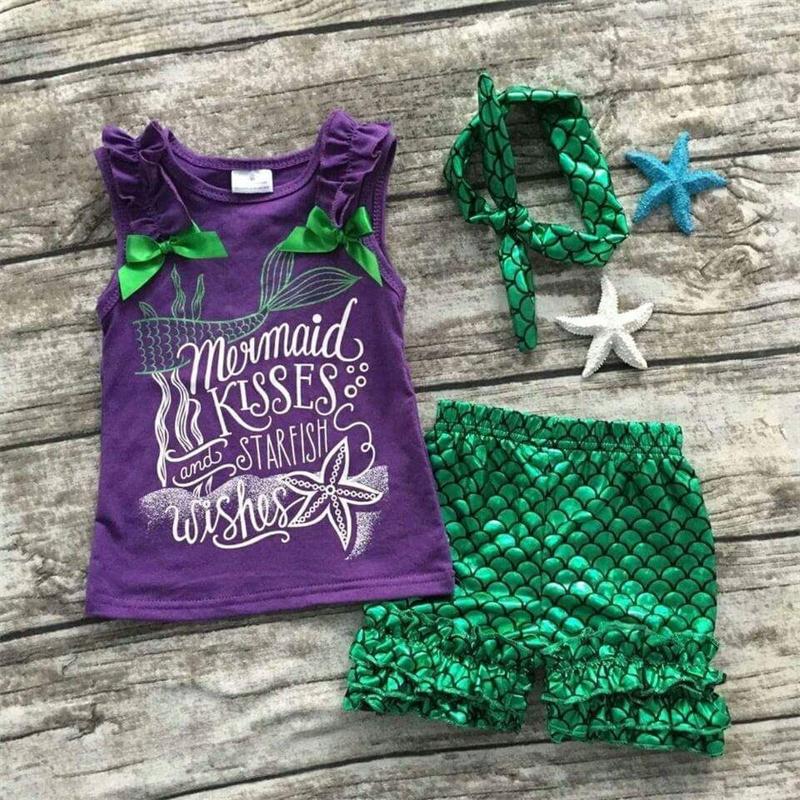 fashion girls mermaid clothing set purple green scale boutique Suit starfish kids sleeveless clothes with bow set, As pic
fashion girls mermaid clothing set purple green scale boutique Suit starfish kids sleeveless clothes with bow set, As pic