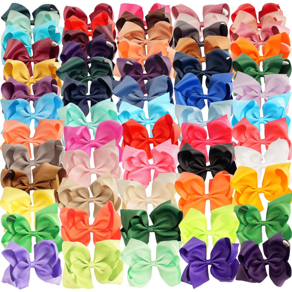 6 Big Grosgrain Ribbon Solid Hair Bows With Clips Girls Kids Hair Clips Headwear Boutique Hair Accessories