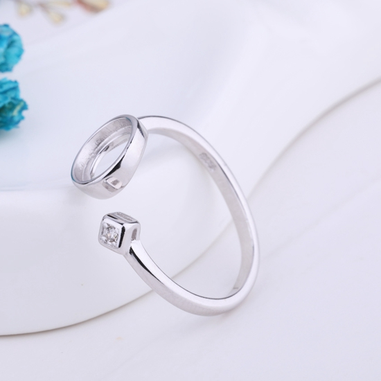 925 Sterling Silver Engagement Wedding Ring 7x7mm Round Cabochon Semi Mount Ring Crystal Fine Jewelry Setting White Gold Color