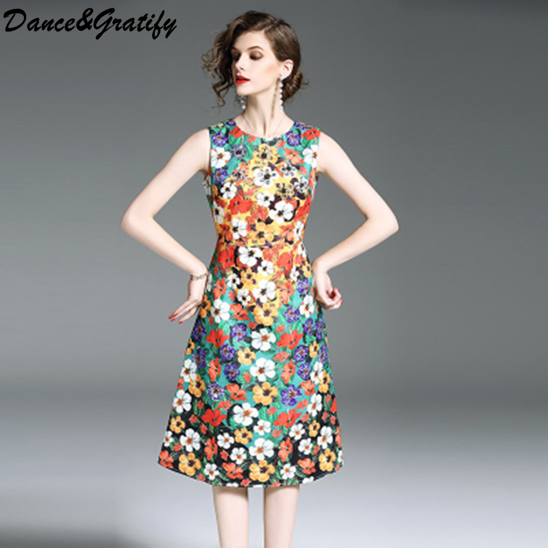 High Quality Women Runway Designer Dress Fashion 2018 New Summer Sleeveless Vintage Print Jacquard Party Dress Plus Size, Picture color
High Quality Women Runway Designer Dress Fashion 2018 New Summer Sleeveless Vintage Print Jacquard Party Dress Plus Size, Picture color