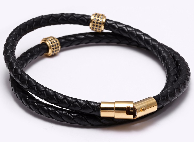 2018 New Fashion 10PC/set Braided Zircon Leather Bracelet for Men Stainless Steel Bangle With Magnetic Clasp Handmade Jewelry