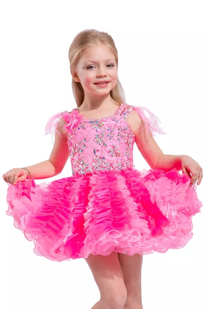 Cute Short Girls Pageant Dresses With Feathers On The Shoulders Little Girl Cupcake Skirt Baby Girl Short Dresses For Birthday Party