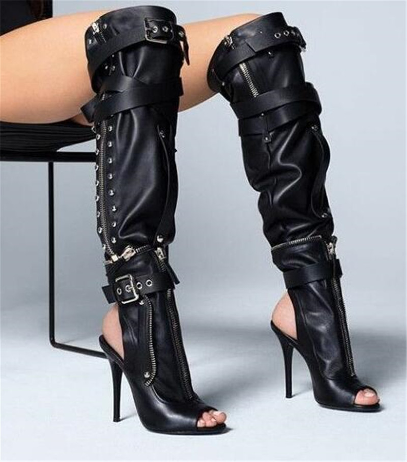 New Design Women Fashion Open Toe Black Leather Zipper Design Knee High Boots Removable Long High Heel Motorcycle Boots Buckles Boots
New Design Women Fashion Open Toe Black Leather Zipper Design Knee High Boots Removable Long High Heel Motorcycle Boots Buckles Boots