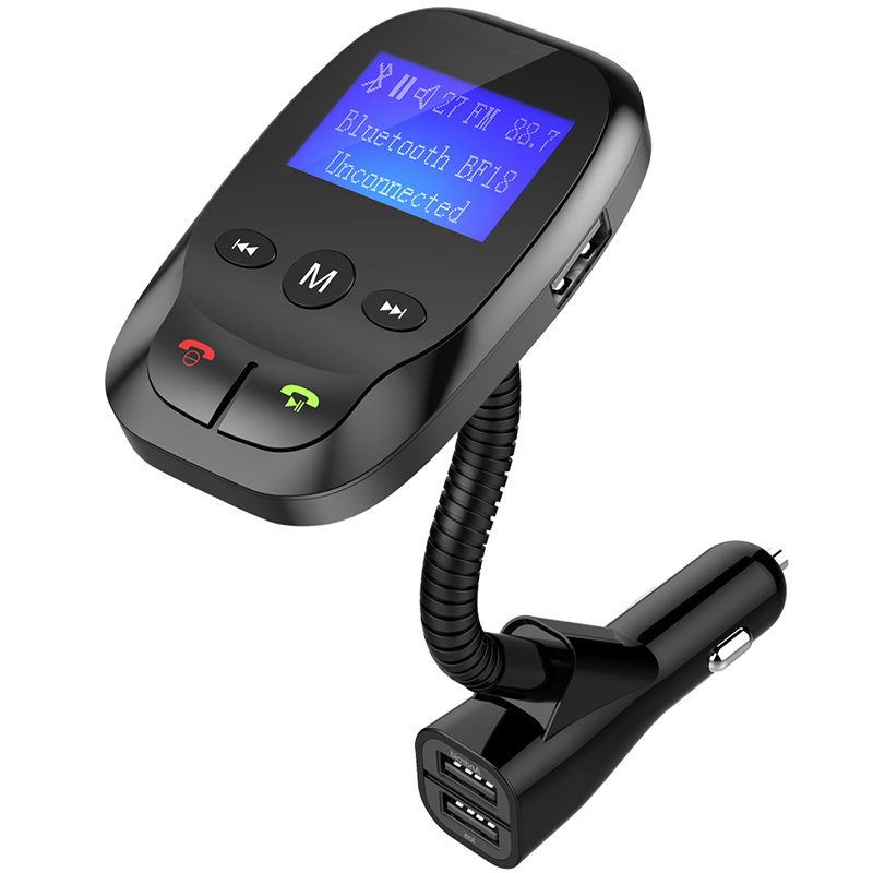 Multifunctional Dual USB Car Charger with Bluetooth & FM Transmitter Compatible with USB Drive & SD Cards