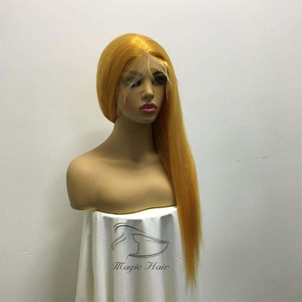 Full Lace Human Hair Wigs Yellow Color Silky Straight Brazilian Virgin Human Hair 150 Density Lace Front wig With Baby Hair Glueless