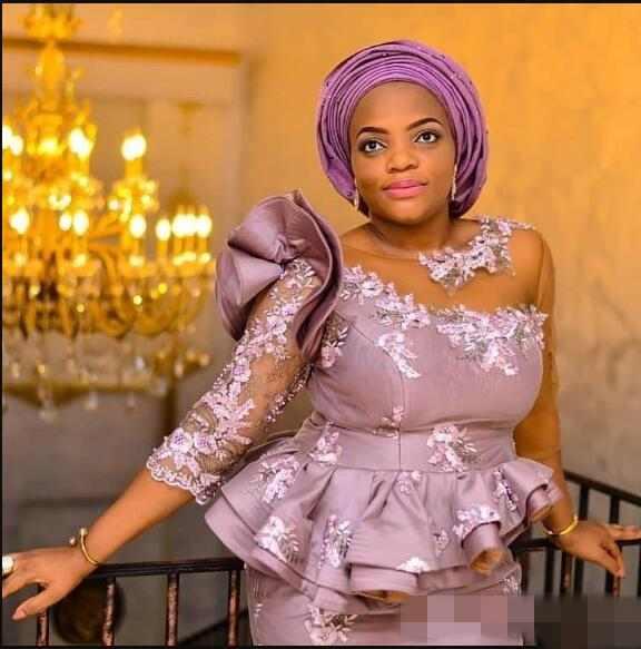 New Lace Satin African Evening Dresses Sweep Train Sheath Appliques Nigerian Women Evening Party Dresses Formal Prom Gowns