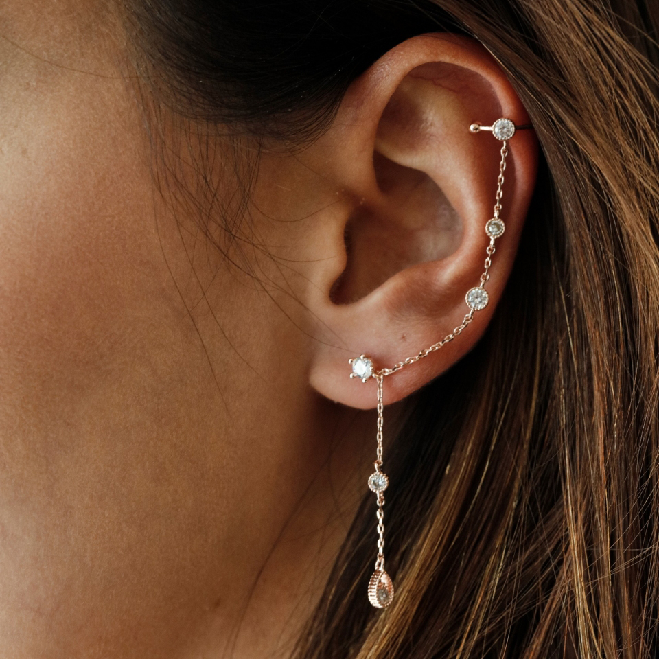 1 piece elegance tassel earring for women 925 sterling silver single cz stud circle ear cuff link chain gorgeous european women jewelry