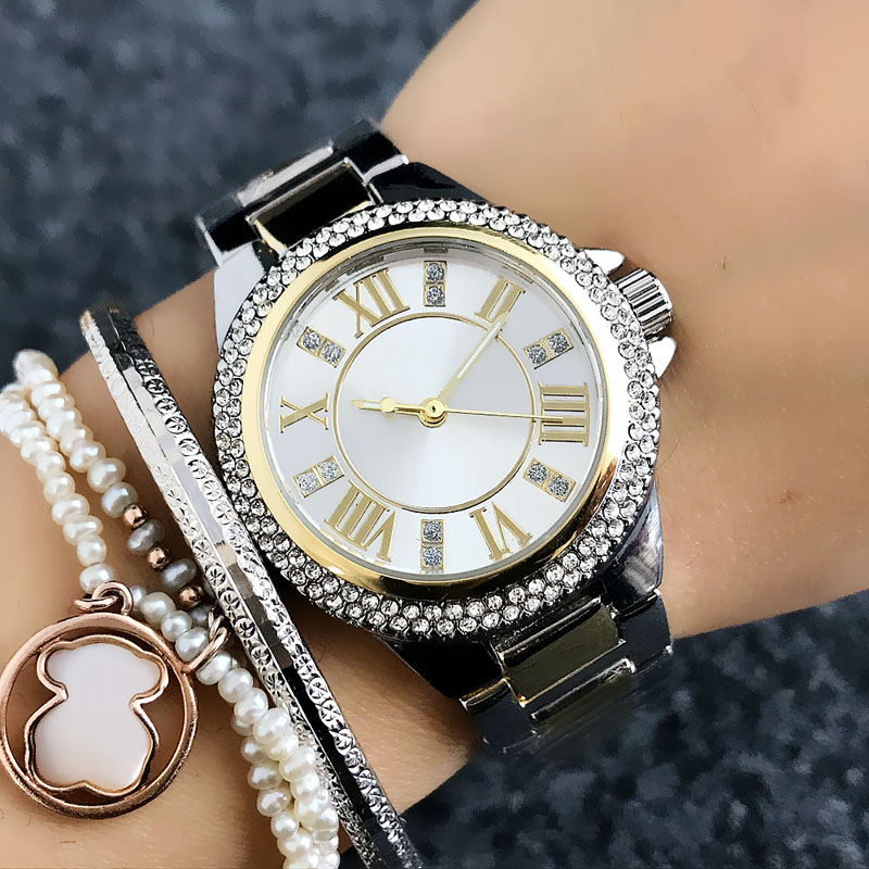 Fashion design Brand women's Girl crystal Dial Metal steel band Quartz Watch M6758, Gold
Fashion design Brand women's Girl crystal Dial Metal steel band Quartz Watch M6758, Gold