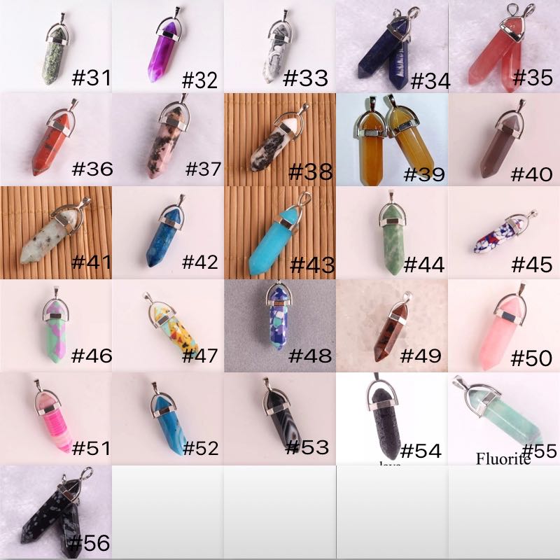 56 Colors Quartz Point Pendant Necklaces Natural Stone Druzy Necklace Stainless Steel Chain Bullet Hexagonal Prism Lava Jewelry