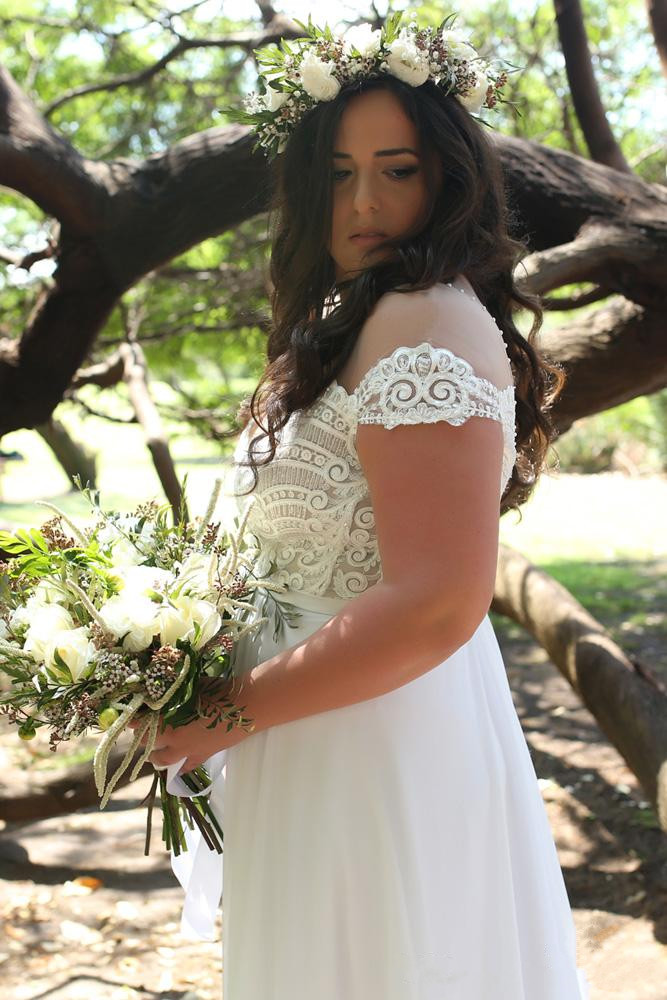 Bohemian Plus Size Chiffon Wedding Dresses Sheer Sweetheart Short Sleeves Boho Long Bridal Gowns A Line vestido de novia